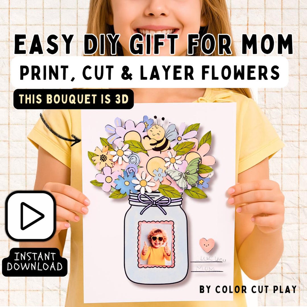 Mother's Day Flower Craft for Kids – Printable Gift From Kids, DIY Card ...