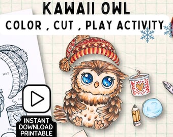 Dress Up Your Owl – Kawaii Owl Coloring Page | Printable Paper Doll Craft for Kids | Cut, Color & Play