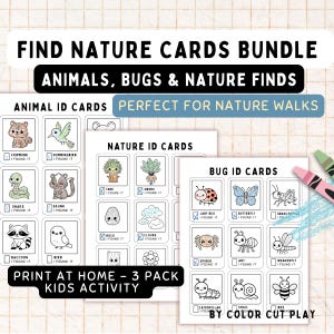 Nature Scavenger Hunt Bundle – 3 Pack Kids ID Cards | Animals, Bugs & Nature Finds | Printable Outdoor Activity