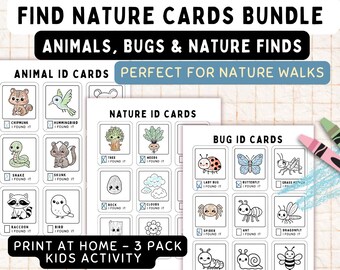 Nature Scavenger Hunt Bundle – 3 Pack Kids ID Cards | Animals, Bugs & Nature Finds | Printable Outdoor Activity