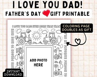 Father's Day Tractor Coloring Craft | Printable Gift for Kids | Color, Cut, and Play | Personalized for Dad