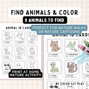 Cartes d'identité nature et animaux à imprimer - Activité de plein air pour enfants d'âge préscolaire | Chasse au trésor coloriez et cochez