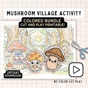 Pilzdorf Craft Bundle - Cut & Color Printable (Farbig - schwarz und weiß) | Montessori, Vorschule, lustige Aktivität
