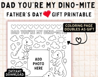 Coloring Gift for Dad from Kids – Printable Dinosaur Father’s Day Card – DIY Photo Craft from Child