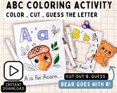 Alphabet Coloring Pages A-Z – Preschool Letter Recognition Activities – Cut & Color ABC Worksheets Printable