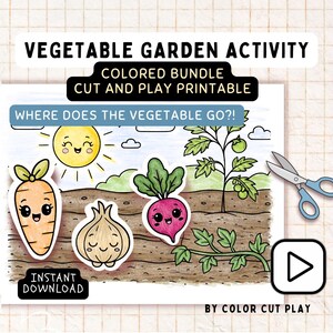 Gartenarbeit - Ausschneiden und Einfügen – Veggie Friends Printable | Vorschule Montessori Aktivität | Süßes Gemüse