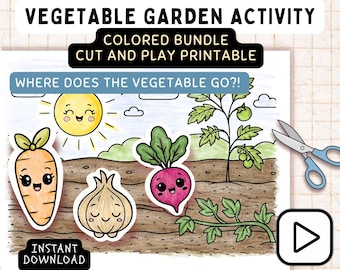 Gardening Activity - Cut & Paste Garden Craft – Veggie Friends Printable | Preschool Montessori Activity | Kawaii Vegetables