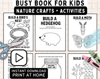 Nature Crafts Busy Book for Kids – Printable Nature Activities, Cut and Paste Worksheets, Instant Download Outdoor Learning Fun
