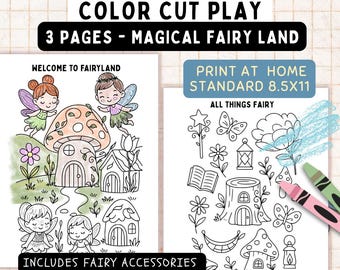 Kids Fairy Coloring Pages – Cut and Paste Pretend Play Kit | Fairy Garden & Potion Printable for Preschool | Magical Woodland Activity PDF