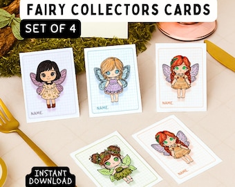 Fairy Collectors Cards Printable – Set of 4 Cute Fairy Friends | Name, Cut, and Play | Digital PDF for Kids | Screen-Free Activity