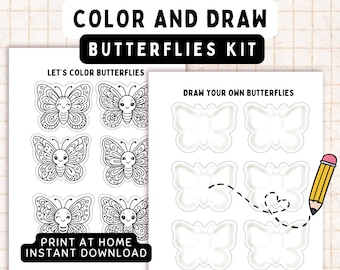 Butterfly Coloring and drawing Activity for Kids – Color, Cut & Match Printable – Preschool Learning Game + Drawing Pages