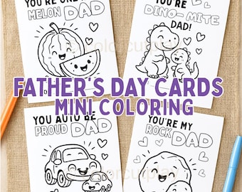 Father’s Day Printable Cards from Kids – Funny Pun Coloring Pages – Instant Download – DIY Gift for Dad – Classroom Activity – 4 Mini Cards