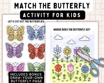Butterfly Matching Activity for Kids – Color, Cut & Match Printable – Preschool Learning Game + Drawing Page