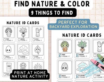 Nature Scavenger Hunt for Kids – Printable Backyard Exploration Activity – Check Off & Color Nature ID Cards – Preschool Nature Activity