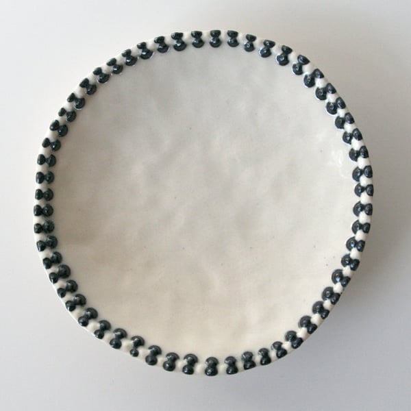 Small Black and White Ceramic Dish with Black and White Zipper Design / Cosmic Tortilla 09 - "ZIPPER"