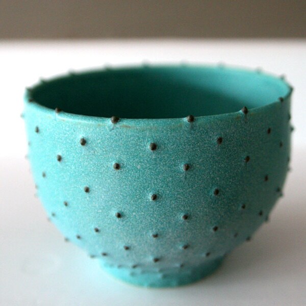 Stoneware Bowl with Dots / Wheel-Thrown Ceramic / Turquoise Verdigris Matte Glaze with Hand Applied Spotted Dots / "GUANÁBANA B"