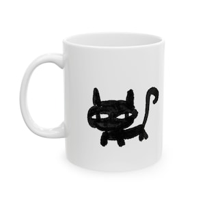 Cute Cat Design Ceramic Mug, Cat Lover Gift, Black Cat Mug, Animal Coffee Cup, Pet Owner Kitchen Accessory, Cat-Themed Present