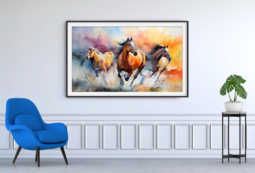Galloping Horses Watercolor Art Print - Dynamic Equestrian Wall Decor ...
