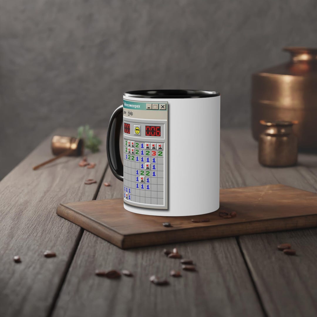Vaporwave Mug, 90s Aesthetic White Accent Cup, 11oz, Minesweeper Design ...