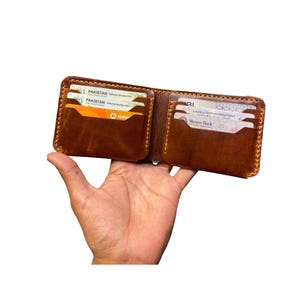 Carteira de couro personalizada – Carteira dobrável feita à mão com 6 compartimentos para cartões, 2 bolsos internos, 2 compartimentos ocultos e bolso para dinheiro | Carteira de couro