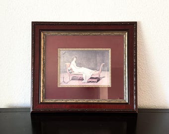 Vintage Neoclassical Lady Print in Mahogany Frame, Regency Portrait Wall Art, Classical Greek Decor, Traditional Framed Grecian Artwork