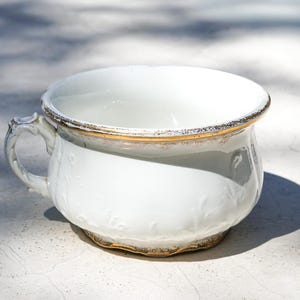 Antique KT&K Ironstone Chamber Pot Gold Gilt Trim | Knowles Taylor Knowles Victorian White and Gold Porcelain Bowl | Victorian Hand Wash Pot