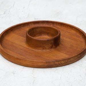 Vintage Dansk Teak Serveringsbricka, Mid Century Modern Wooden Chip & Dip tallrik, Dansk Modern Divided Servering Tallrik, Jens Quistgaard Dansk