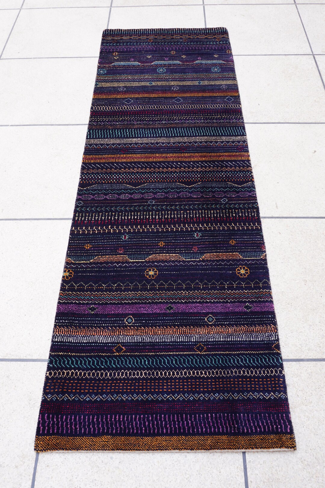 3x8 Handmade Blue Wool Runner Rug – Persian Tribal Hallway Runner ...