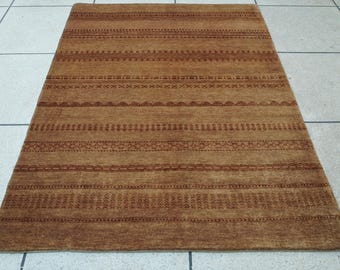 4 x 6 modern tribal tapijt - handgeknoopt vloerkleed - handgemaakt wollen tapijt - bruin kameeltapijt - salontafeltapijt - keukentapijt - vloerkleed slaapkamer -