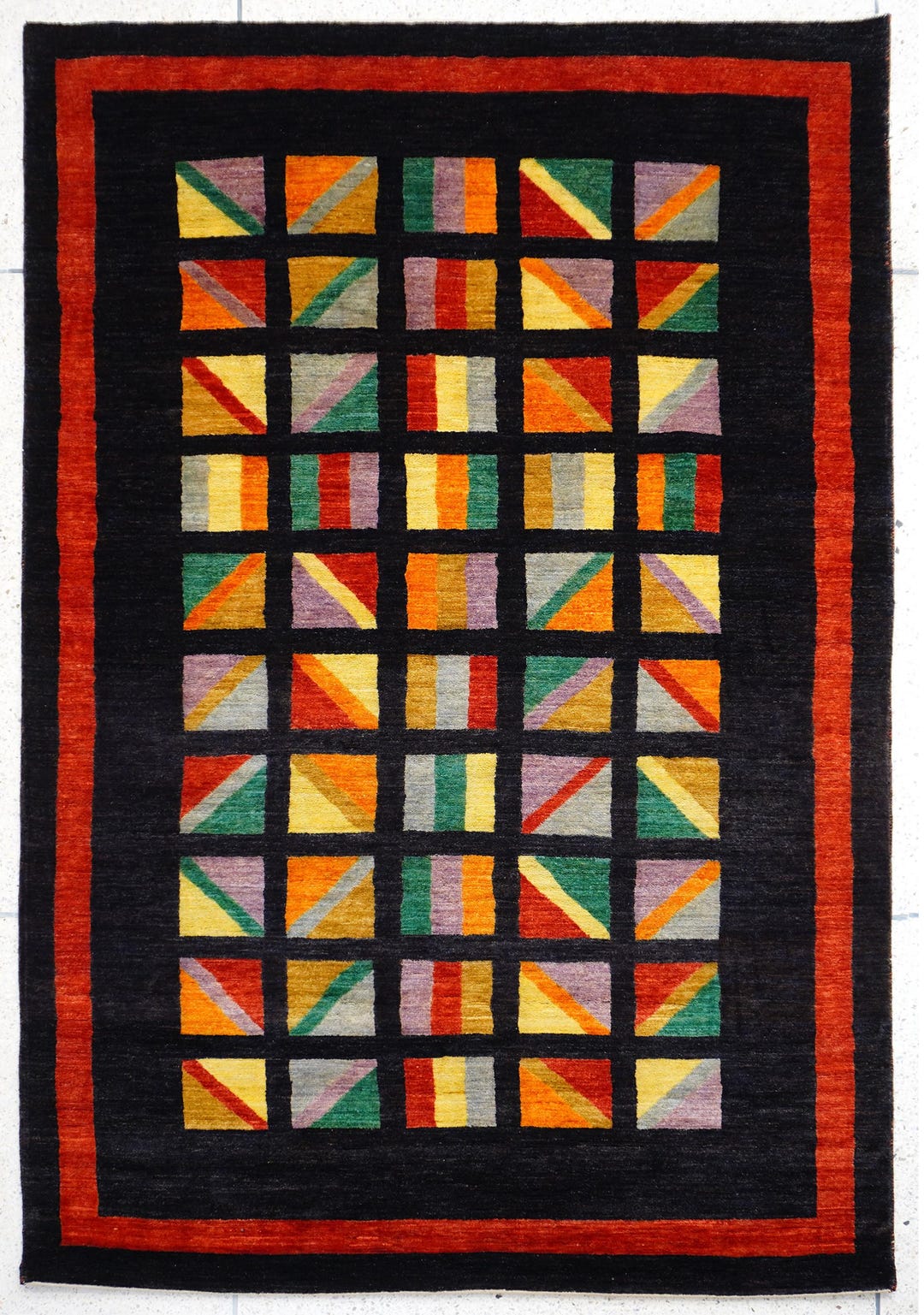 6x8 Grid Pattern Rug – Hand Knotted in Soft Wool – Artisan Geometric ...