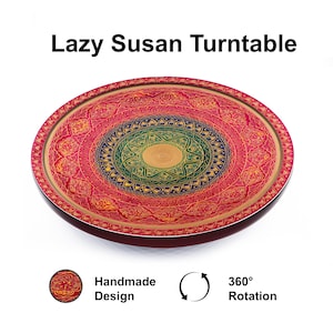 Hand-Engraved Wooden Lazy Susan – 12″ Shellac Polished Turntable | Artisan Kitchen Tray | Rustic Table Centerpiece