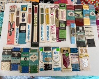 Vintage Zippers Rick Rack Blanket Binding Twill Tape Lot 27 Pcs New Old Stock