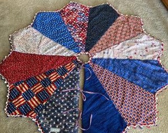 Americana 4th of July Memorial Day Patchwork Tree Skirt 54 » Star Brodé