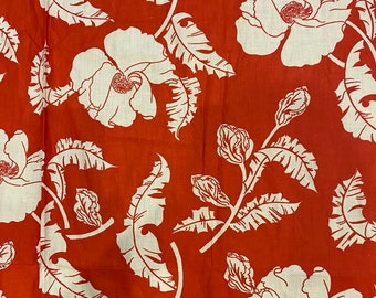 Vintage Tropical Cotton Floral Fabric 1940’s  1 Yd L x 35” W Quilting Fabric Red