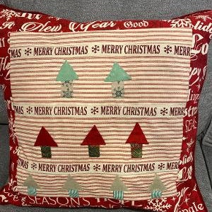 Merry Christmas Pillow Cover 20 Hand Appliqued Trees Ticking Fabric NEW Christmas Gift image 4