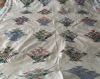 Vintage Basket Flying Geese Quilt Top 1930s/40s Mint