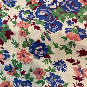 Vintage 1930&#39;s Floral Cotton Fabric 1 Yd. L 35&quot; W Quilting Fabric