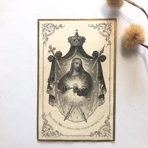 Carta devozionale del 1905 - Cristo Re - Preghiera cattolica - Carta retrò francese