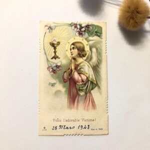Ancien signet catholique de 1943 - souvenir de Première Communion  - prière d’action de grâce - carte rétro française