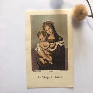 Image pieuse catholique de 1959 - souvenir de Communion Solenelle  - Vierge à l’Etoile - carte rétro française