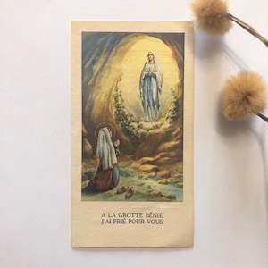 Carte pieuse catholique - Vierge Marie de Lourdes - prière en allemand - carte rétro française