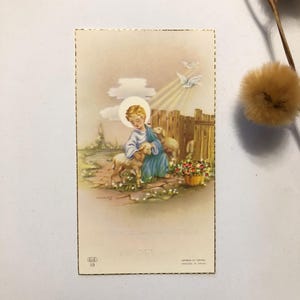 Ancien signet catholique de 1960 - souvenir de Première Communion  - enfant Jésus berger - carte rétro française