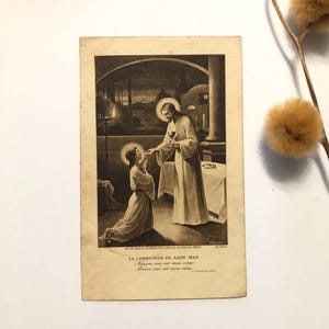 Antique Catholic bookmark from 1925 - First Communion souvenir - Jesus - French retro Catholic card