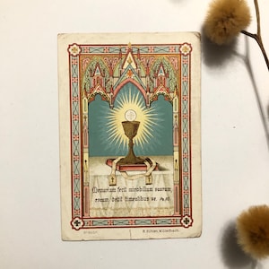 Antieke katholieke bladwijzer uit 1906 - wijdingssouvenir - Franse retro vintage katholieke kaart