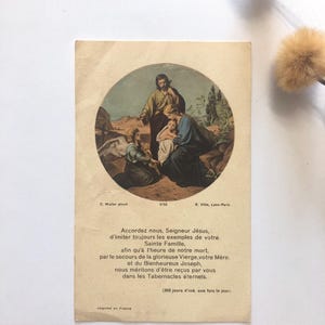 Image pieuse catholique vintage - Sainte Famille - prière accordant 300 jours d’indulgences - carte rétro française