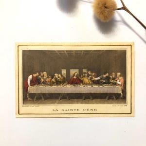 Ancien signet catholique de 1948 - souvenir de Première Communion  - la Cène - carte rétro française