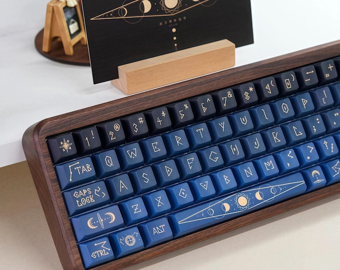 Handmade Wooden Starry Sky Mechanical Keyboard, Walnut, PBT Keycaps