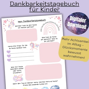 Diario de gratitud para niños, diario infantil, diario positivo, mindfulness para niños, diario para niños en alemán, diario de gratitud, PDF para imprimir