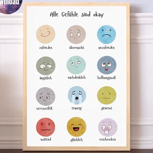 Gefühle Poster Kinder, Achtsamkeit Poster Kinder, Emotionen Kinder, Gefühle Kinder Bild, Lernposter Kinder download, Kinderzimmer Poster,PDF