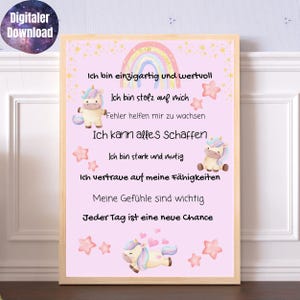 Positive Affirmationen Kinder Einhorn Kinder Selbstliebe Poster Regenbogen Kind Bild Kinderzimmerdeko Einhorn Bild Geschenk Wanddeko Mädchen